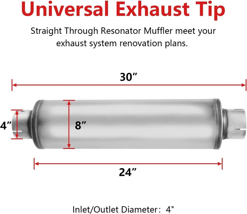 TECTRUC 4" Inlet Diesel Exhaust Muffler,4 Inch Inlet/Outlet Muffler Performance Straight Through Stainless Steel 30" Whole Length,Welded On Exhaust Tip - Image 2